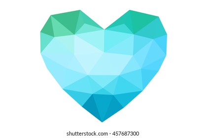 Blue, green heart isolated on white background. Geometric rumpled triangular low poly origami style gradient graphic illustration. Vector polygonal design for your business.