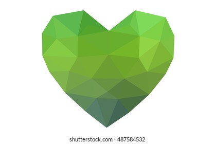 Blue, green heart isolated on white background. Geometric rumpled triangular low poly origami style gradient graphic illustration. Vector polygonal design for your business.