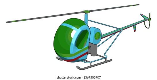 Blue and green helicopter with green and red stripes vector illustration on white background