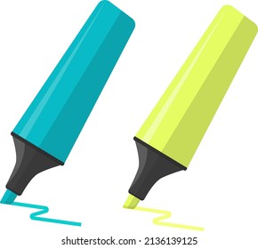 Marcadores de resaltado azul y verde, ilustración, vector sobre un fondo blanco.