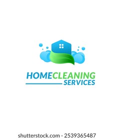 blue and green home and office cleaning logo. building cleaning logo