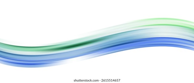 Blue green horizontal transparent wave on white background, design element