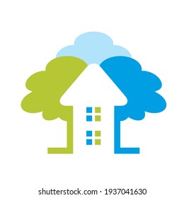 icono del vector de la casa azul y verde aislado en blanco