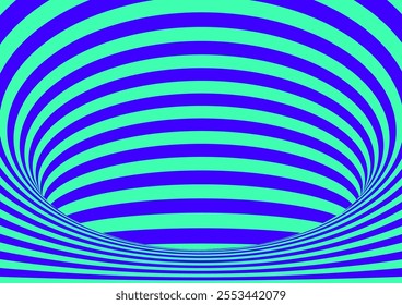 Blue and green hypnotic wormhole tunnel optical Illusion background.