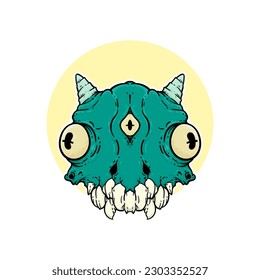 blue green imp monster mythology beast face design