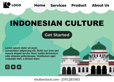 Blue Green Indonesian Cultural Historical Landmark Template for Web Landing Page and Presentation Background