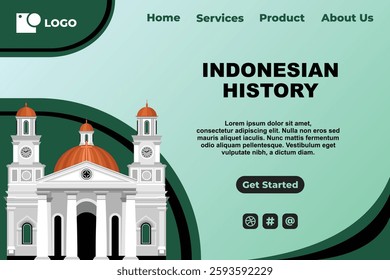 Blue Green Indonesian Cultural Historical Landmark Template for Web Landing Page and Presentation Background