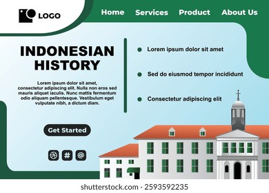 Blue Green Indonesian Cultural Historical Landmark Template for Web Landing Page and Presentation Background