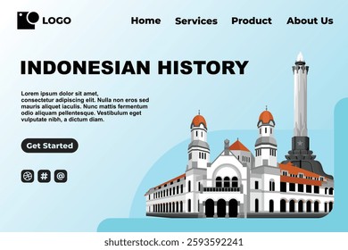 Blue Green Indonesian Cultural Historical Landmark Template for Web Landing Page and Presentation Background