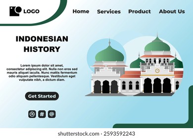 Blue Green Indonesian Cultural Historical Landmark Template for Web Landing Page and Presentation Background