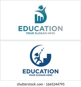 Blue green initial symbol icon stairs toga diagram people star linear modern logo idea suitable for Education Nationally Business Service Training library university student school corporate science