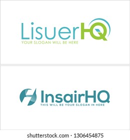 blue green initials text HQ curved circle logo design concept suitable for technology business industrial finance 