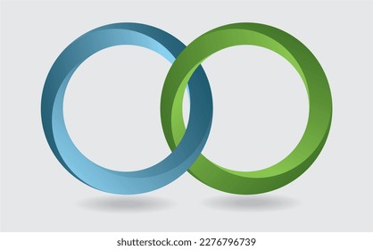 Blue and green intertwined rings. Isolated on white. Vector illustration.