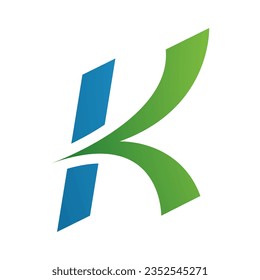 Blue and Green Italic Arrow Shaped Letter K Icon on a White Background