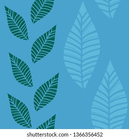 Blue green leaf grass flow stream seamless pattern floral inspiration graphic design typography element. Hand drawn postcard. Cute simple primitive vector paper cutout collage style