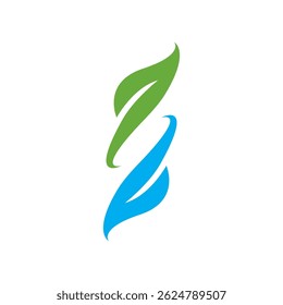 blue and green leaf logo vector icon, ecology nature logo vector icon illustration design
