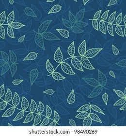 Blue and green leaves seamless pattern. Vector background.