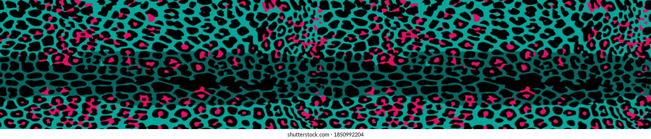 Blue and green leopard fur pattern. Colorful spotted animal print as background.