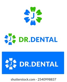 azul y verde letra j logotipo dental o letra j logotipo del dentista para la clínica dental | Logotipo del implante