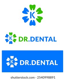blue and Green letter k dental logo or letter k dentist logo for dental clinic | implant logo