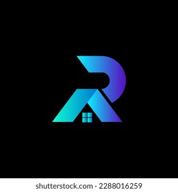 A blue and green letter r logo on a black background