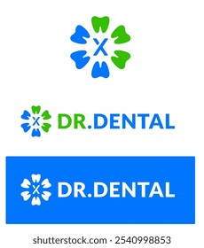 azul y verde letra x logotipo dental o letra x logotipo del dentista para la clínica dental | Logotipo del implante