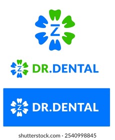 azul y verde letra z logotipo dental o letra z logotipo del dentista para la clínica dental | Logotipo del implante