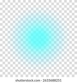 Blue green light from lamp on wall. Glowing circle spot is reflected on wall. Spotlight shine isolated on transparent background. Shadow with glow effect. Shining bokeh led lamp. Vector illustration