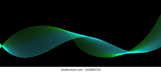 Blue and green light painting vector illustration, Lights curves and waves against a black background with dynamic lines.