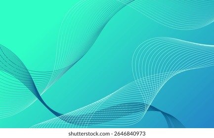 blue green light smooth lines wave curves on soft gradient abstract background