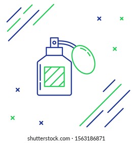 Blue and green line Aftershave icon isolated on white background. Cologne spray icon. Male perfume bottle. Colorful outline concept. Vector Illustration