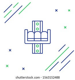 Blue and green line Attraction carousel icon isolated on white background. Amusement park. Childrens entertainment playground, recreation park. Colorful outline concept. Vector Illustration