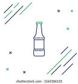 Blue and green line Beer bottle icon isolated on white background. Colorful outline concept. Vector Illustration