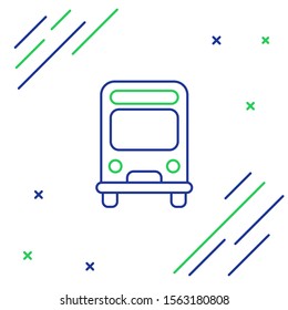 Blue and green line Bus icon isolated on white background. Transportation concept. Bus tour transport sign. Tourism or public vehicle symbol. Colorful outline concept. Vector Illustration