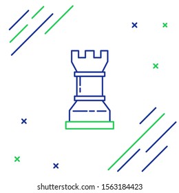 Blue and green line Business strategy icon isolated on white background. Chess symbol. Game, management, finance. Colorful outline concept. Vector Illustration