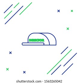 Blue and green line Cap with inscription director icon isolated on white background. Colorful outline concept. Vector Illustration