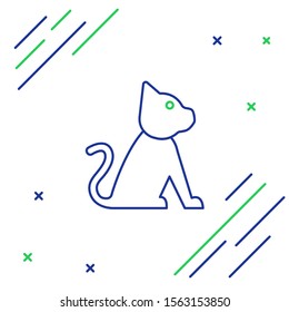 Blue and green line Cat icon isolated on white background. Colorful outline concept. Vector Illustration
