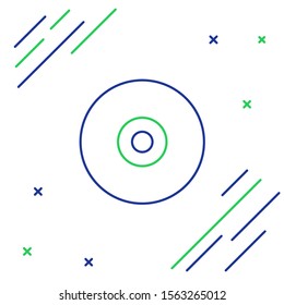 Blue and green line CD or DVD disk icon isolated on white background. Compact disc sign. Colorful outline concept. Vector Illustration