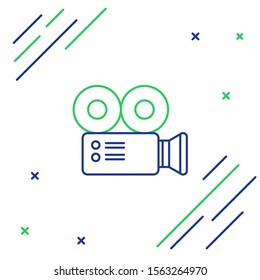 Blue and green line Cinema camera icon isolated on white background. Video camera. Movie sign. Film projector. Colorful outline concept. Vector Illustration