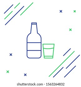 Blue and green line Closed glass bottle with milk and glass icon isolated on white background. Colorful outline concept. Vector Illustration