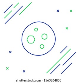 Blue and green line Cookie or biscuit with chocolate icon isolated on white background. Colorful outline concept. Vector Illustration