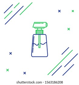 Blue and green line Cream or lotion cosmetic tube icon isolated on white background. Body care products for men. Colorful outline concept. Vector Illustration