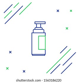 Blue and green line Cream or lotion cosmetic tube icon isolated on white background. Body care products for men. Colorful outline concept. Vector Illustration