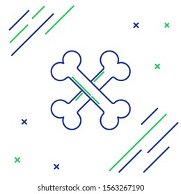 Blue and green line Crossed bones icon isolated on white background. Pets food symbol. Happy Halloween party. Colorful outline concept. Vector Illustration