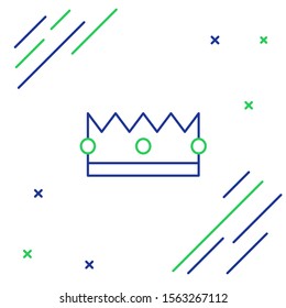 Blue and green line Crown icon isolated on white background. Colorful outline concept. Vector Illustration