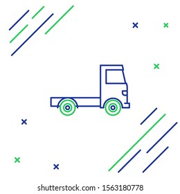 Blue and green line Delivery cargo truck vehicle icon isolated on white background. Colorful outline concept. Vector Illustration