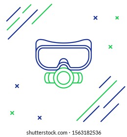 Blue and green line Diving mask icon isolated on white background. Extreme sport. Sport equipment. Colorful outline concept. Vector Illustration