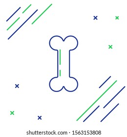 Blue and green line Dog bone icon isolated on white background. Pets food symbol. Colorful outline concept. Vector Illustration
