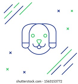 Blue and green line Dog icon isolated on white background. Colorful outline concept. Vector Illustration