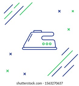 Blue and green line Electric iron icon isolated on white background. Steam iron. Colorful outline concept. Vector Illustration